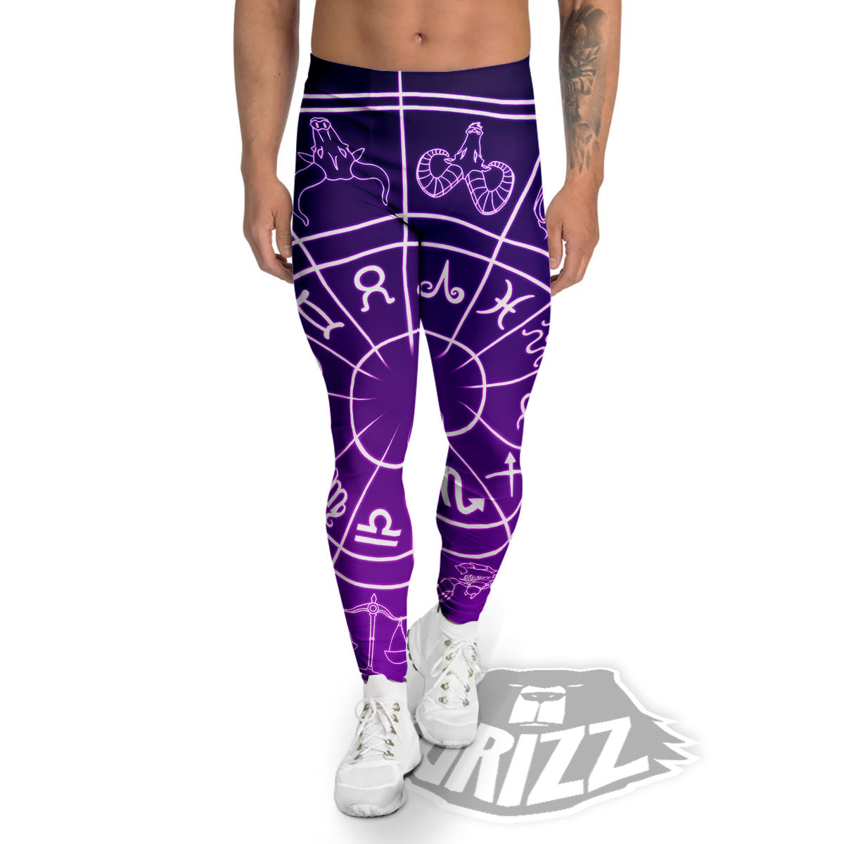 Zodiac Purple And White Signs Print Men's Leggings-grizzshop