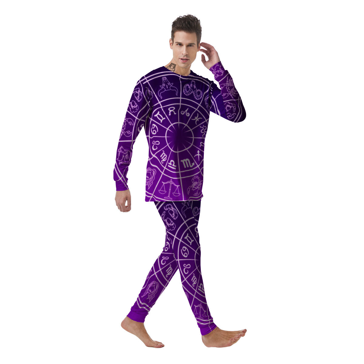 Zodiac Purple And White Signs Print Men's Pajamas-grizzshop