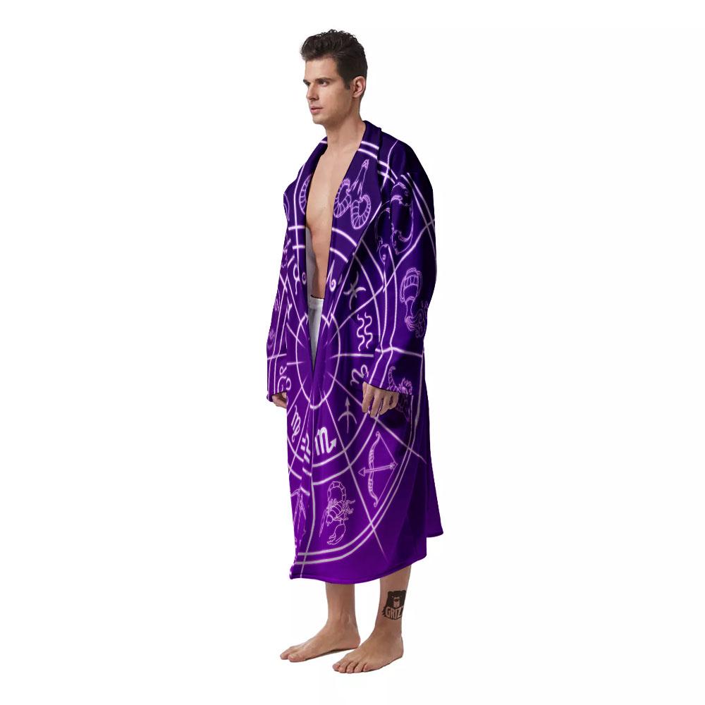 Zodiac Purple And White Signs Print Men's Robe-grizzshop