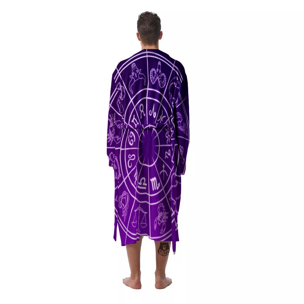 Zodiac Purple And White Signs Print Men's Robe-grizzshop