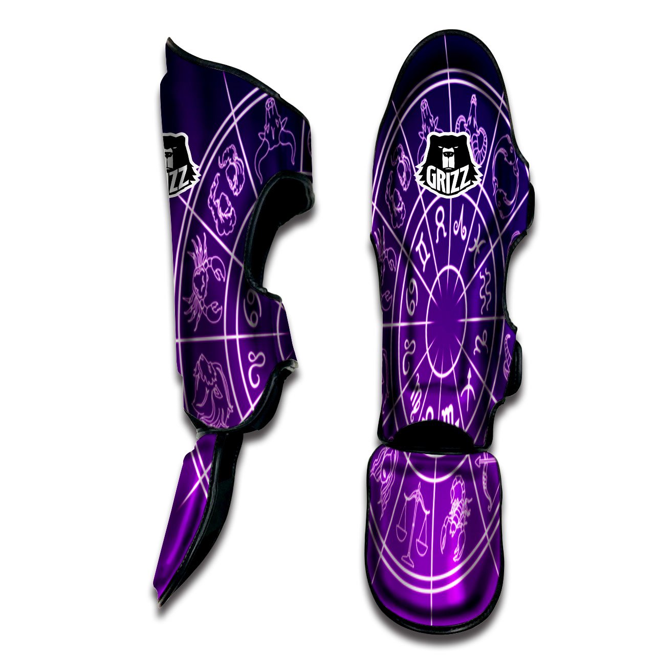 Zodiac Purple And White Signs Print Muay Thai Shin Guards-grizzshop