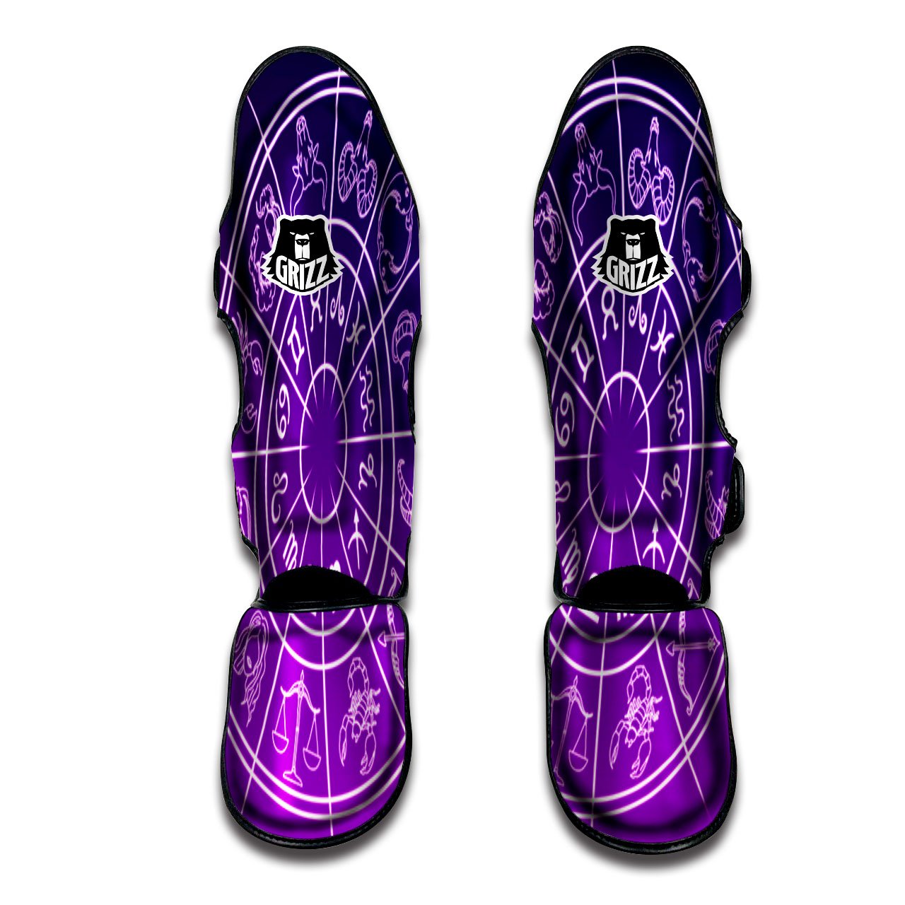 Zodiac Purple And White Signs Print Muay Thai Shin Guards-grizzshop