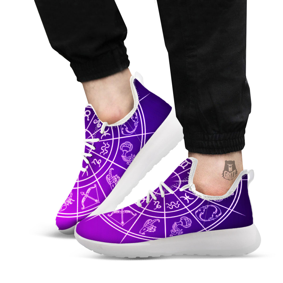 Zodiac Purple And White Signs Print White Athletic Shoes-grizzshop