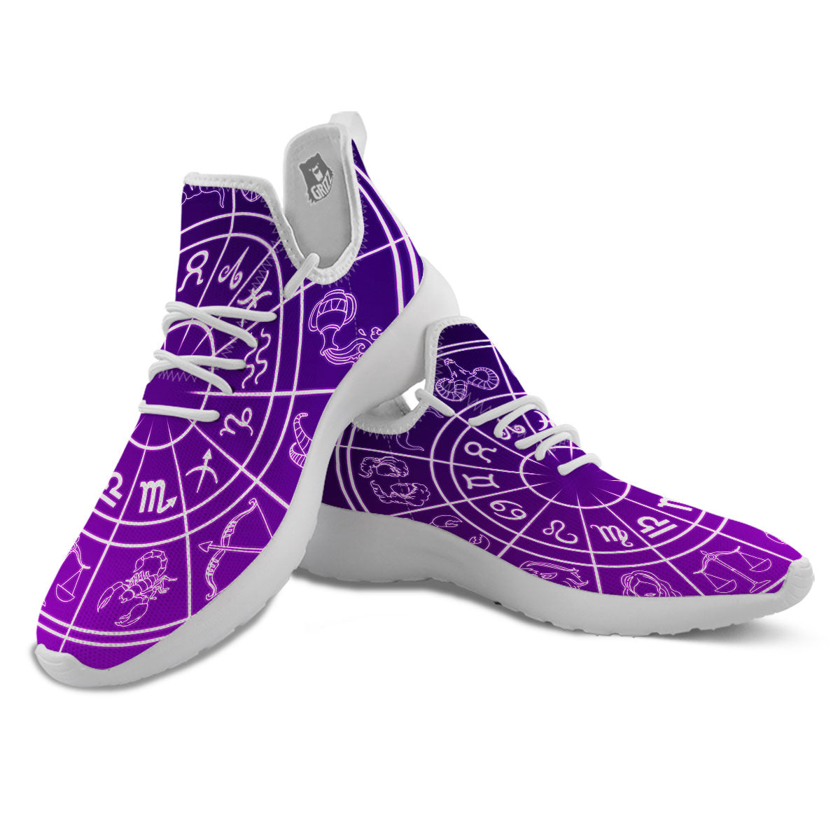 Zodiac Purple And White Signs Print White Athletic Shoes-grizzshop
