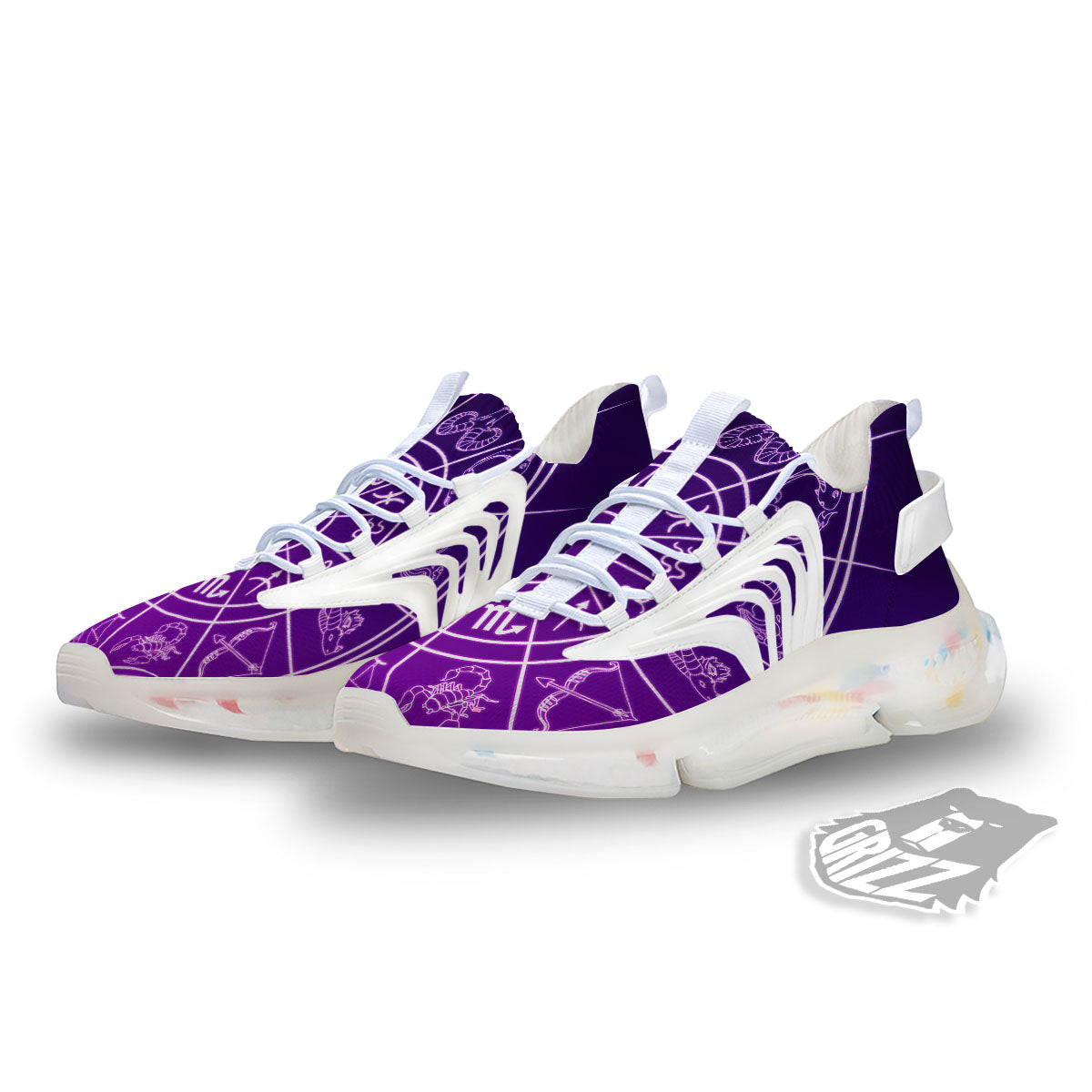 Zodiac Purple And White Signs Print White Gym Shoes-grizzshop