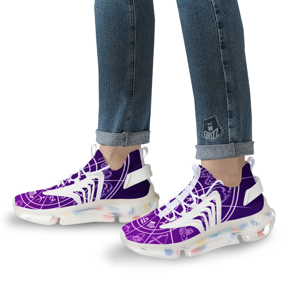 Zodiac Purple And White Signs Print White Gym Shoes-grizzshop