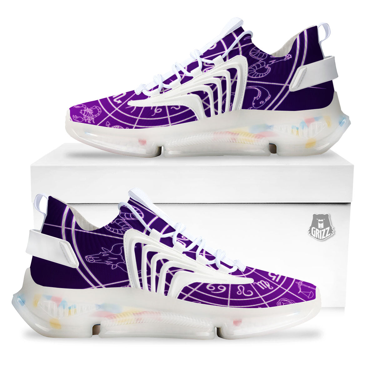 Zodiac Purple And White Signs Print White Gym Shoes-grizzshop