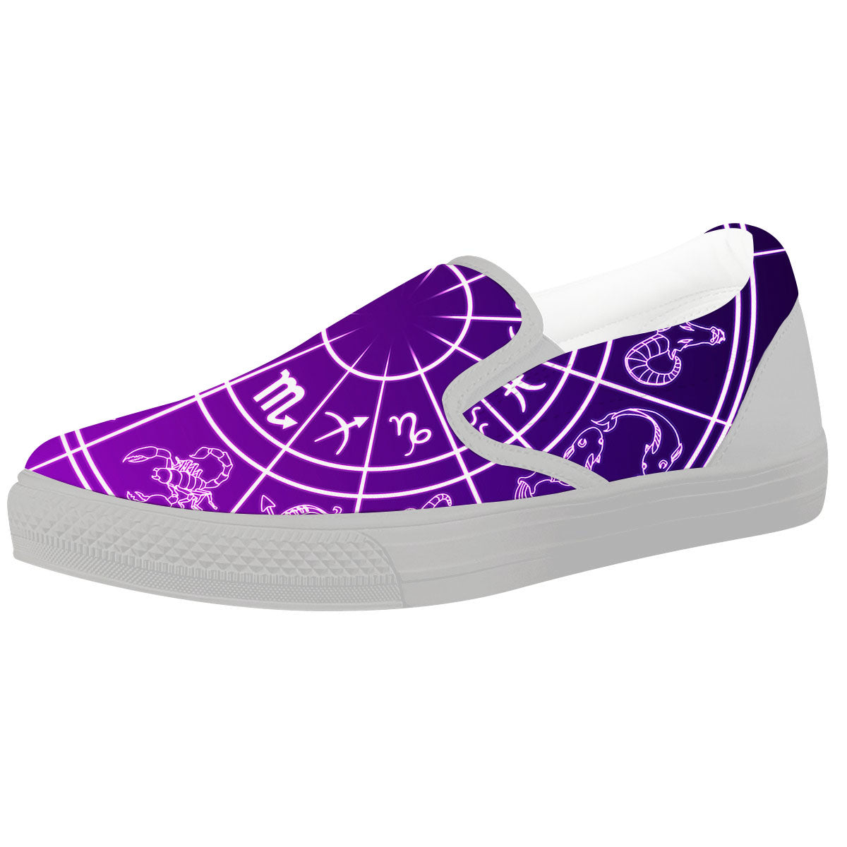 Zodiac Purple And White Signs Print White Slip On Shoes-grizzshop