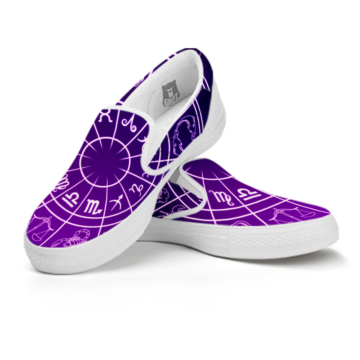 Zodiac Purple And White Signs Print White Slip On Shoes-grizzshop