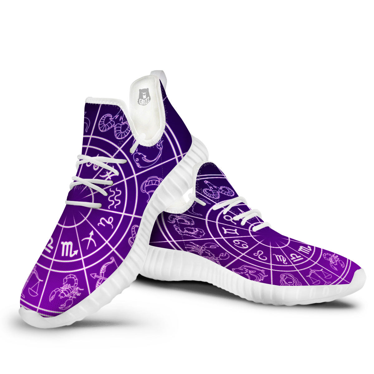 Zodiac Purple And White Signs Print White Walking Shoes-grizzshop
