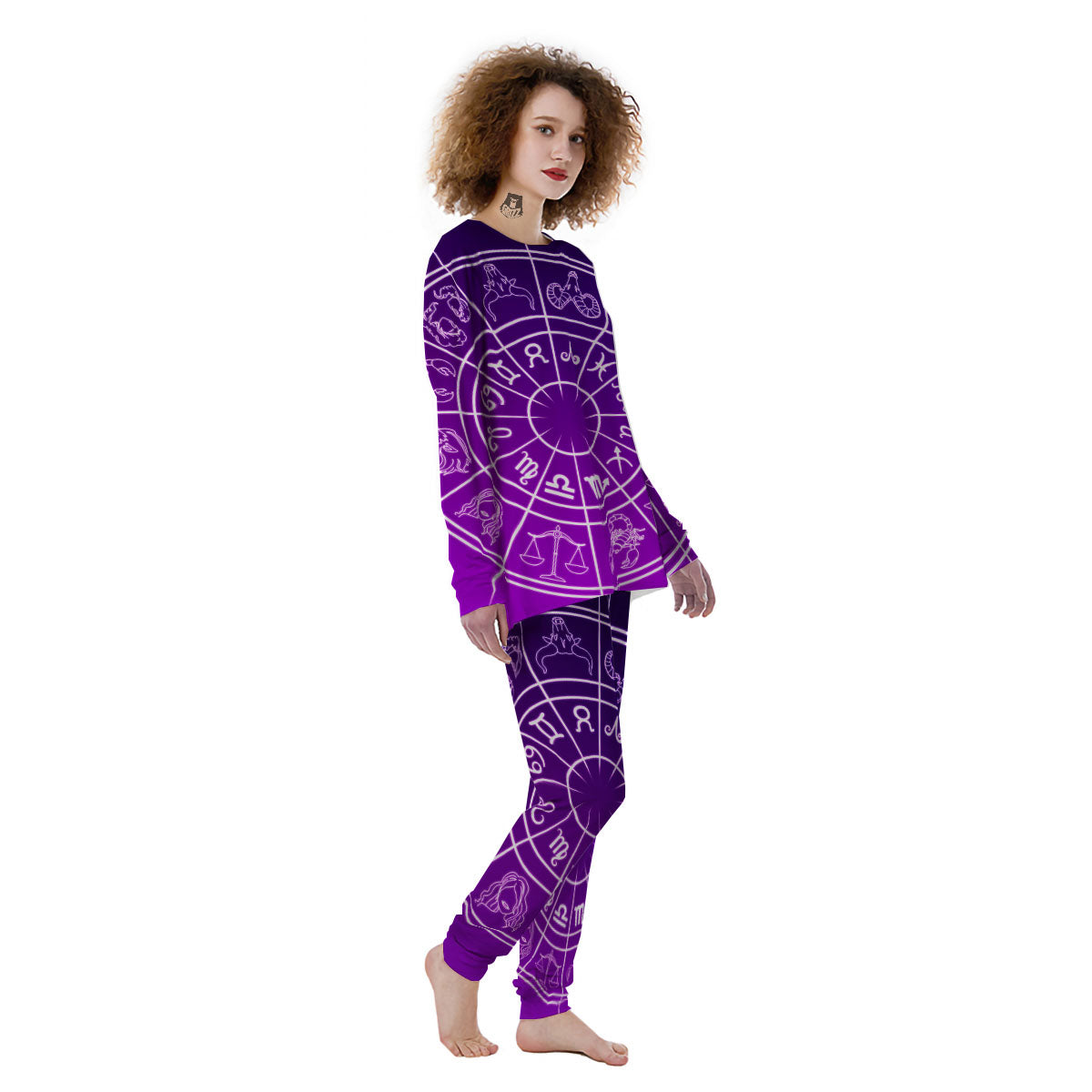 Zodiac Purple And White Signs Print Women's Pajamas-grizzshop