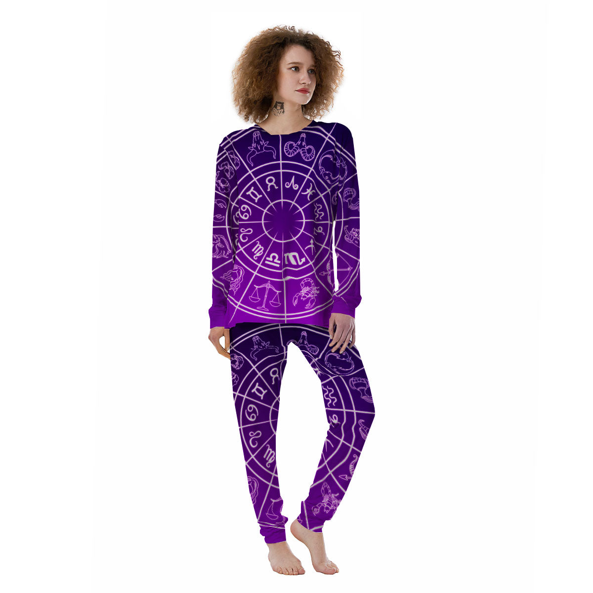 Zodiac Purple And White Signs Print Women's Pajamas-grizzshop