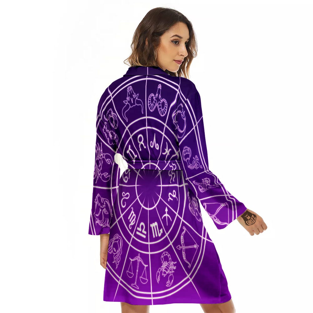 Zodiac Purple And White Signs Print Women's Robe-grizzshop