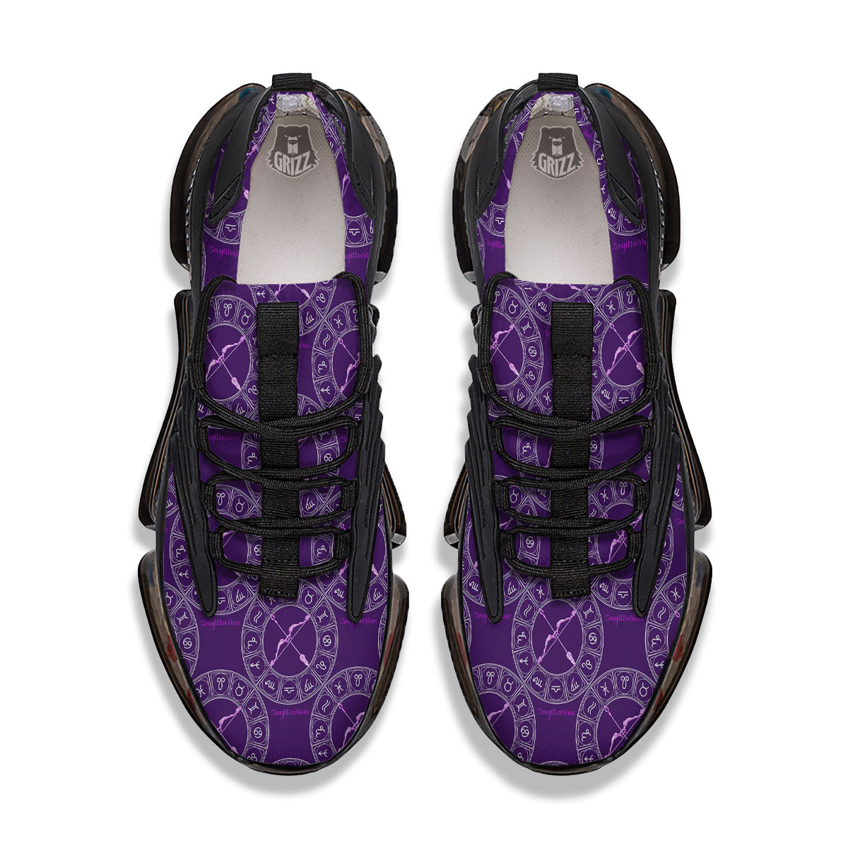 Zodiac Sagittarius Purple Print Pattern Black Gym Shoes-grizzshop