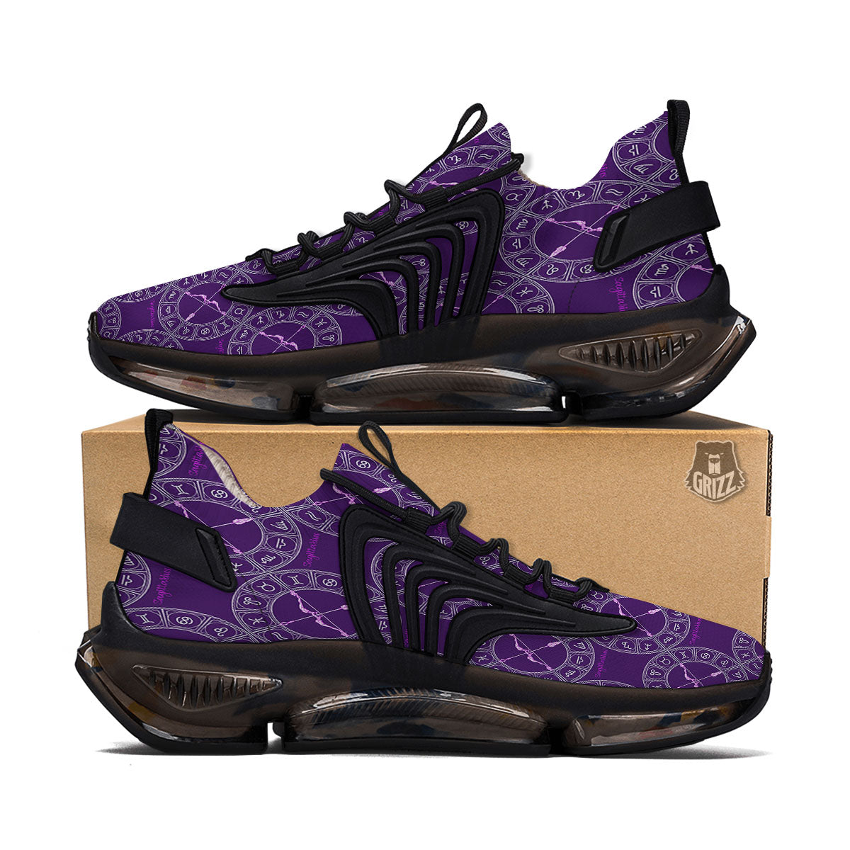 Zodiac Sagittarius Purple Print Pattern Black Gym Shoes-grizzshop