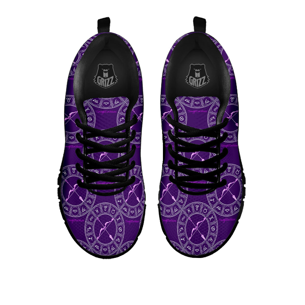 Zodiac Sagittarius Purple Print Pattern Black Sneaker-grizzshop