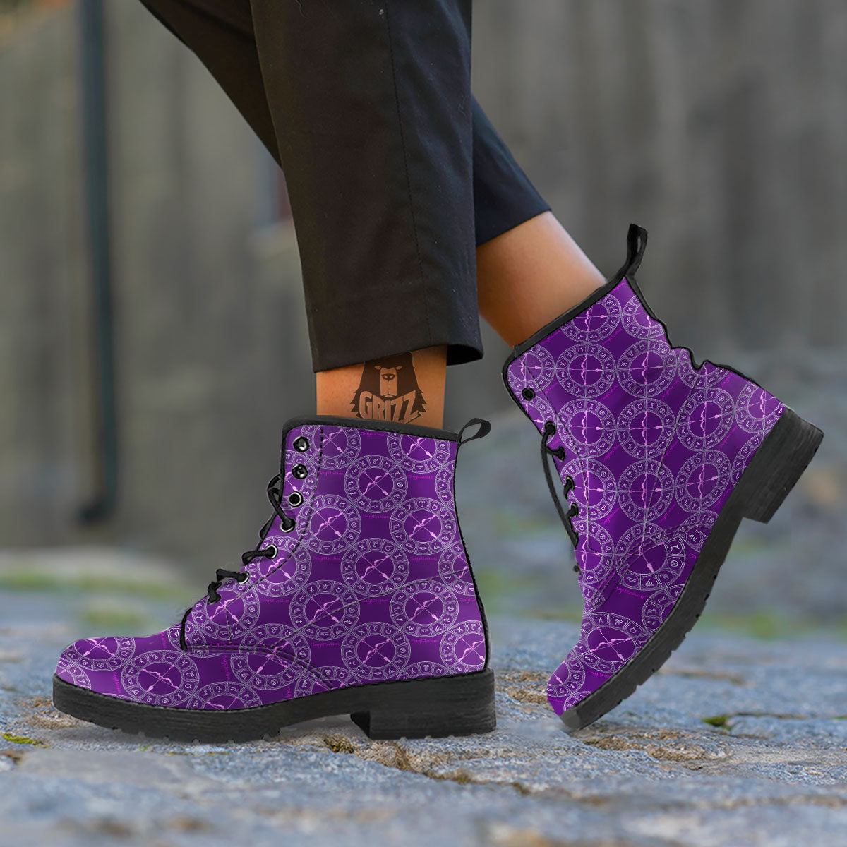 Zodiac Sagittarius Purple Print Pattern Leather Boots-grizzshop