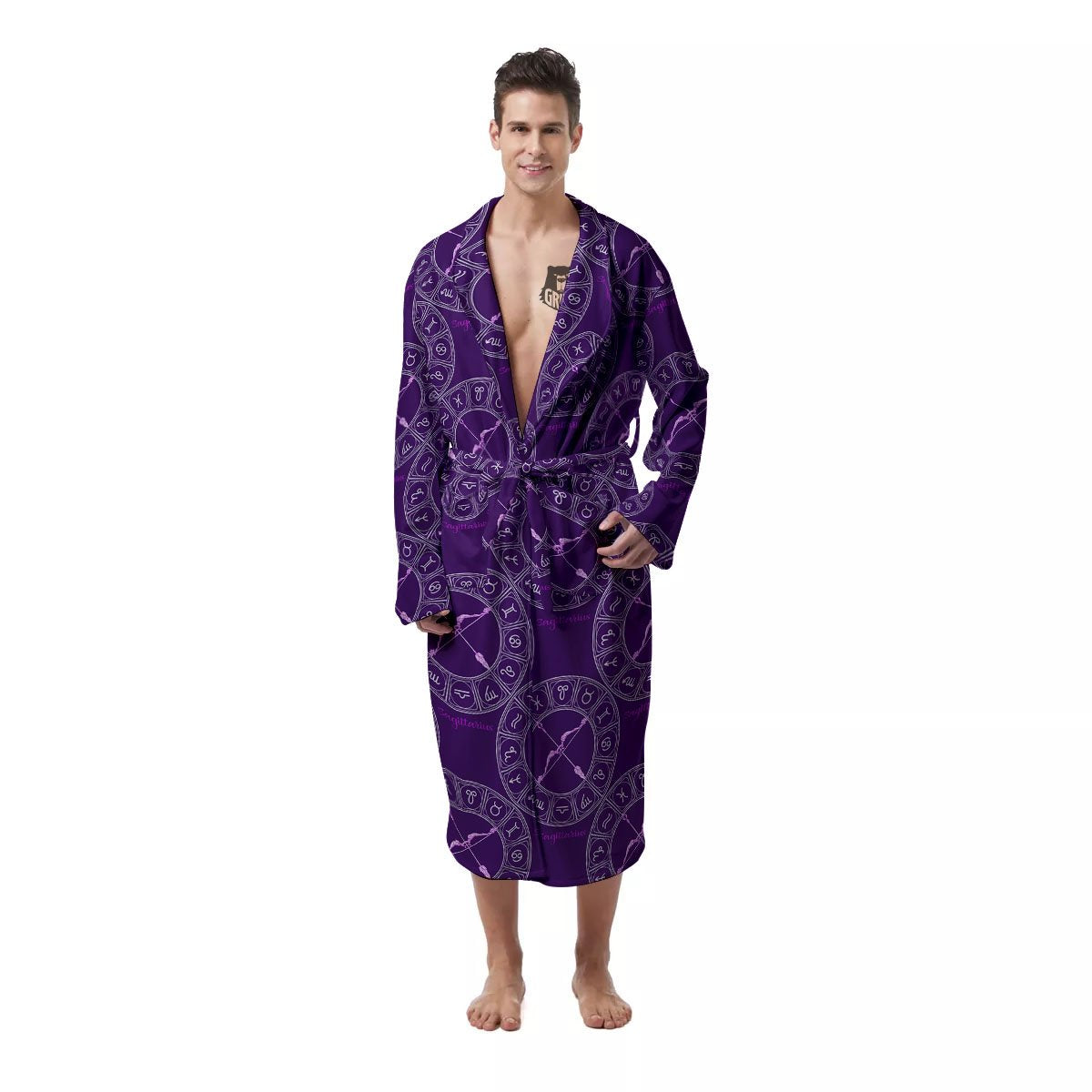 Zodiac Sagittarius Purple Print Pattern Men's Robe-grizzshop