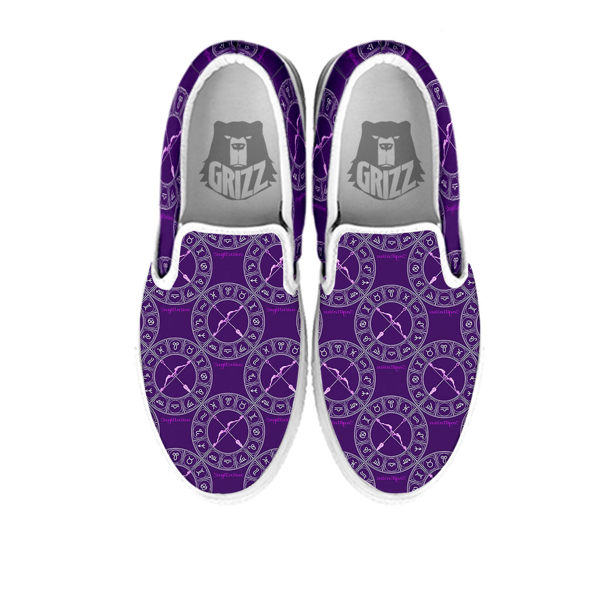 Zodiac Sagittarius Purple Print Pattern White Slip On Shoes-grizzshop