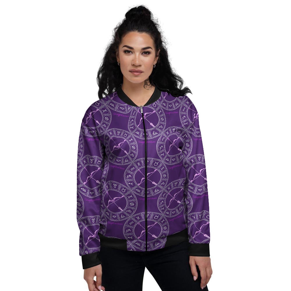 Zodiac Sagittarius Purple Print Pattern Women's Bomber Jacket-grizzshop