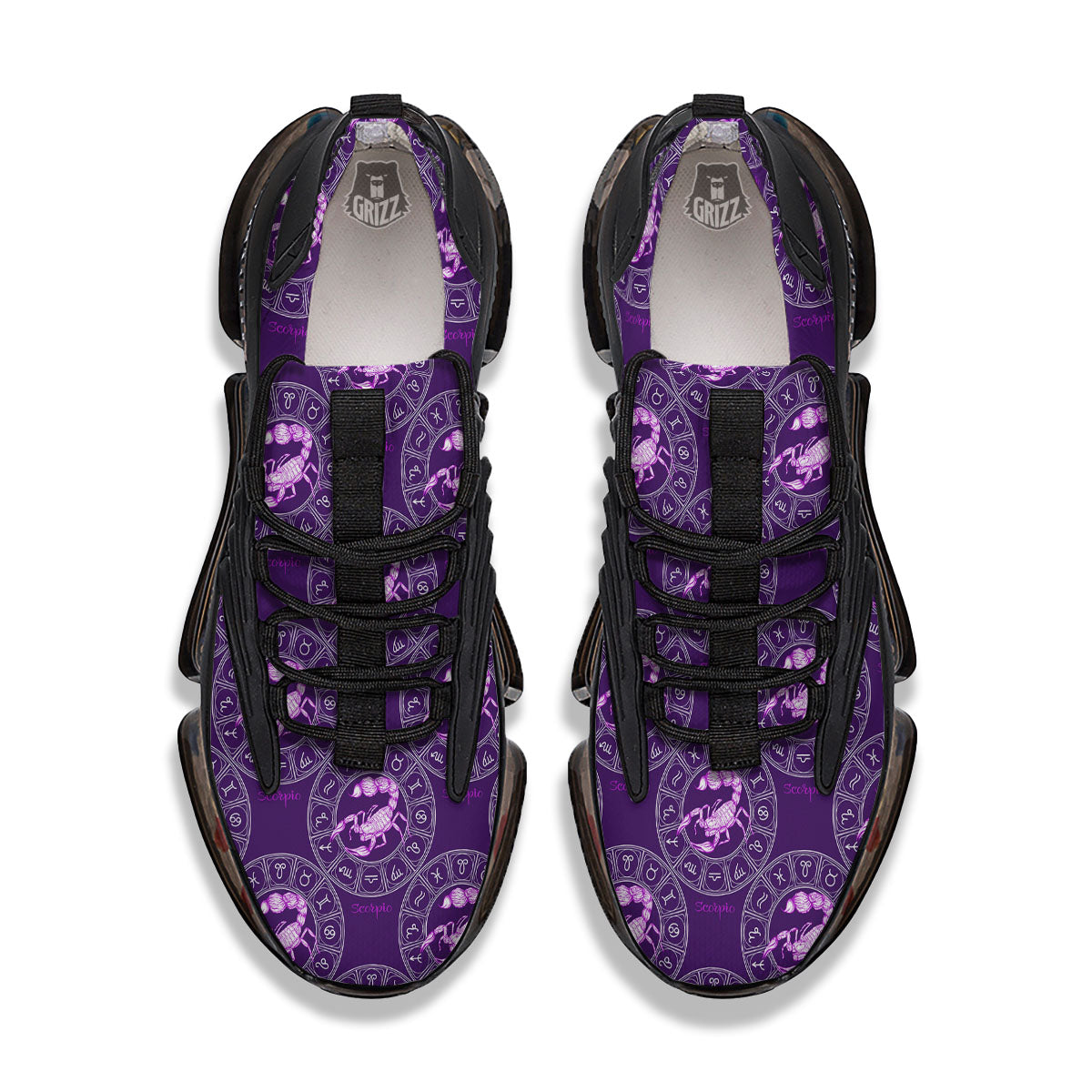 Zodiac Scorpio Purple Print Pattern Black Gym Shoes-grizzshop
