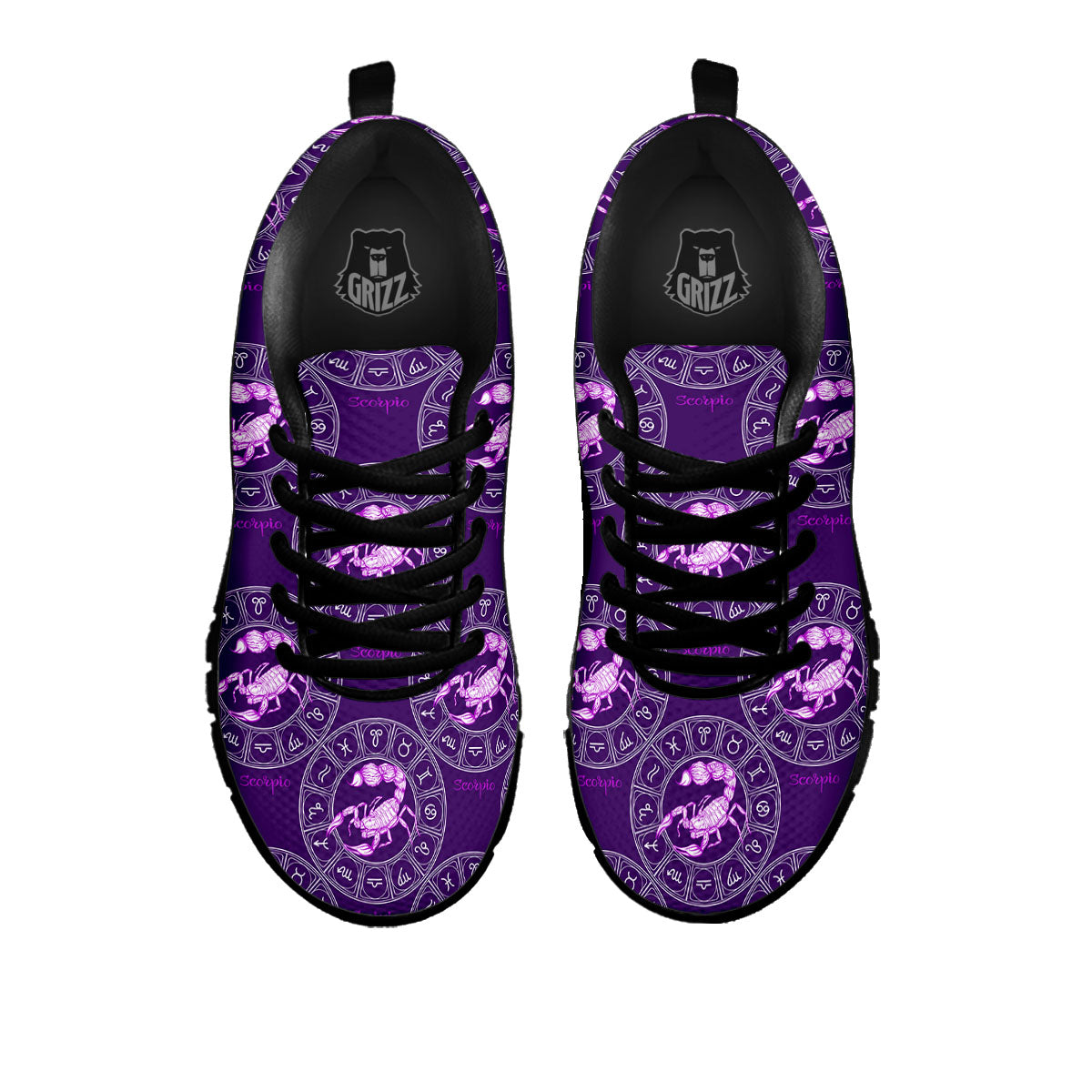 Zodiac Scorpio Purple Print Pattern Black Sneaker-grizzshop