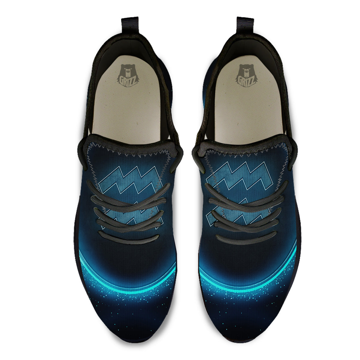 Zodiac Sign Blue Aquarius Print Black Athletic Shoes-grizzshop