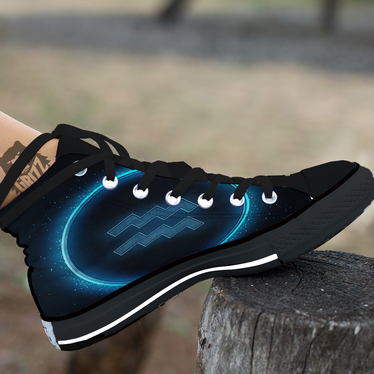 Zodiac Sign Blue Aquarius Print Black High Top Shoes-grizzshop