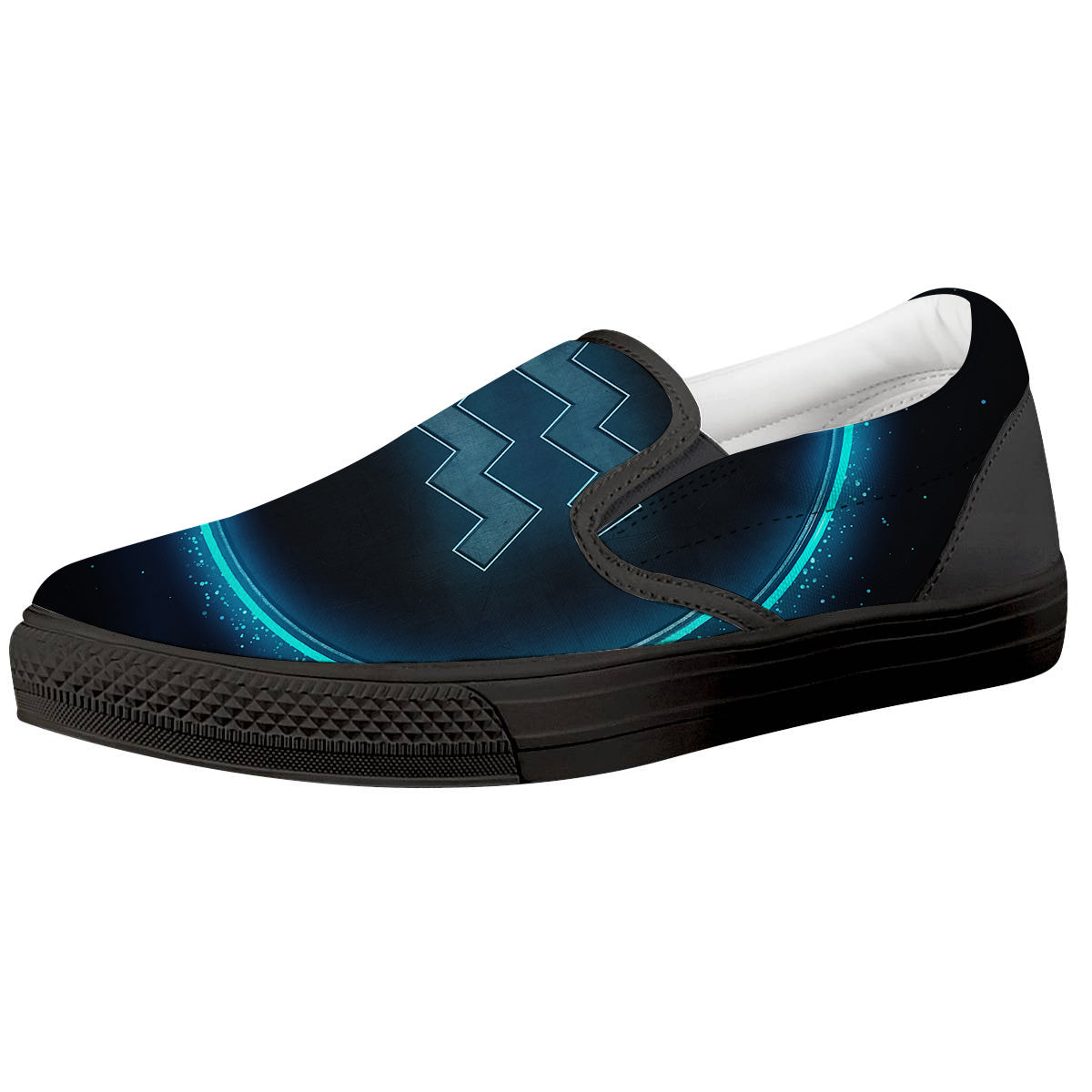 Zodiac Sign Blue Aquarius Print Black Slip On Shoes-grizzshop