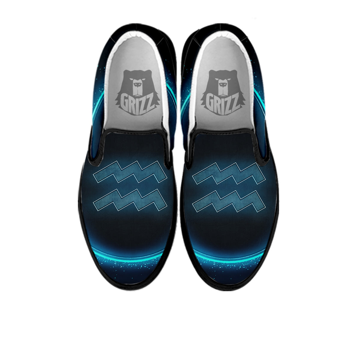 Zodiac Sign Blue Aquarius Print Black Slip On Shoes-grizzshop