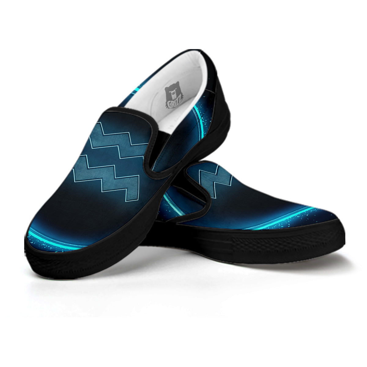 Zodiac Sign Blue Aquarius Print Black Slip On Shoes-grizzshop