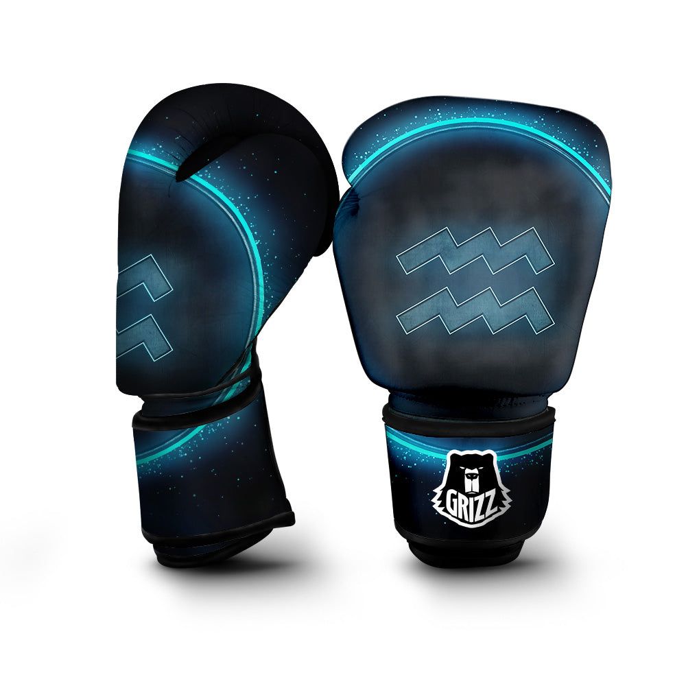 Zodiac Sign Blue Aquarius Print Boxing Gloves-grizzshop