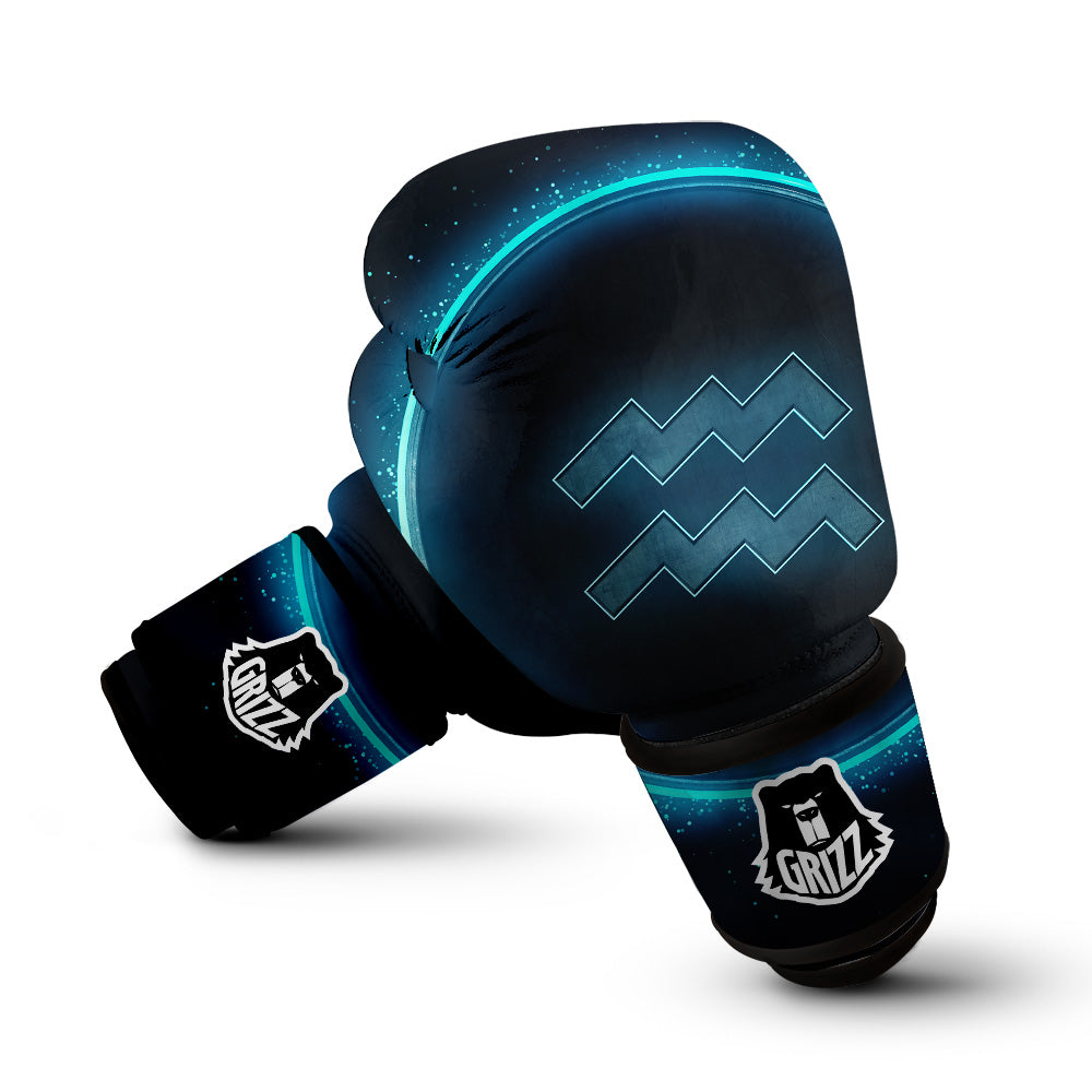 Zodiac Sign Blue Aquarius Print Boxing Gloves-grizzshop
