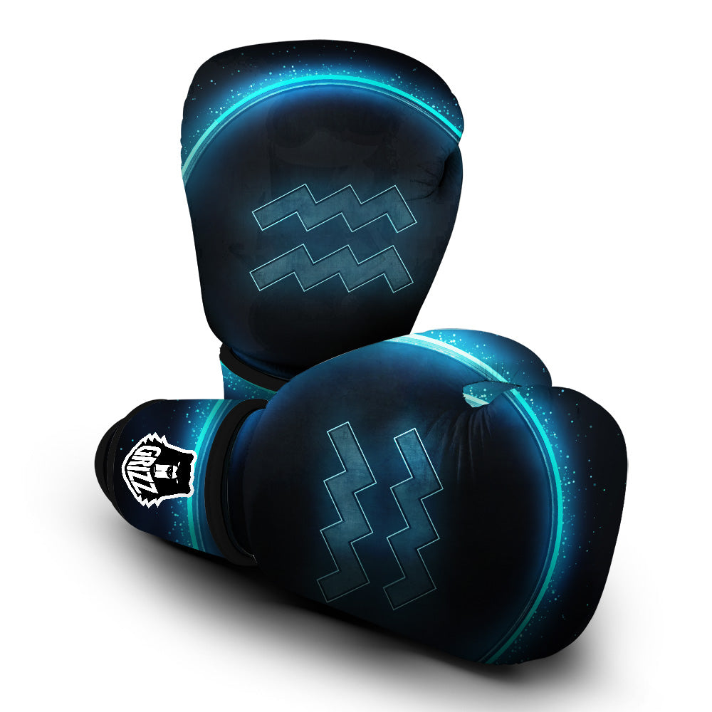 Zodiac Sign Blue Aquarius Print Boxing Gloves-grizzshop