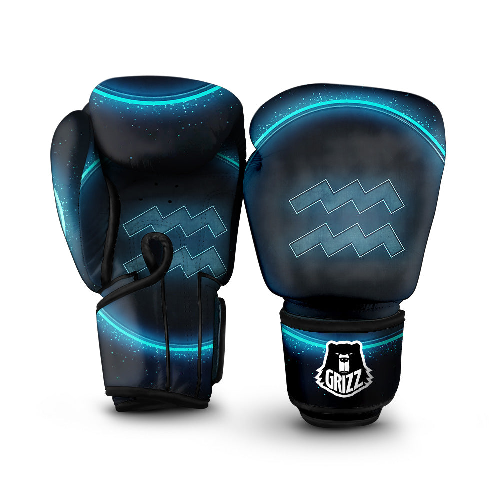 Zodiac Sign Blue Aquarius Print Boxing Gloves-grizzshop