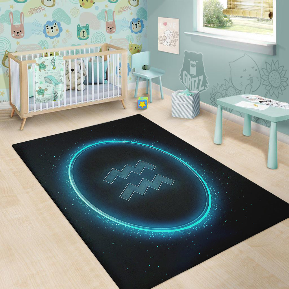 Zodiac Sign Blue Aquarius Print Floor Mat-grizzshop