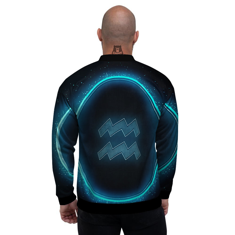 Zodiac Sign Blue Aquarius Print Men's Bomber Jacket-grizzshop