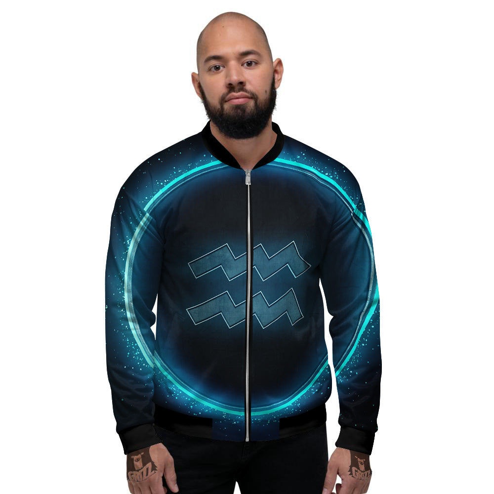 Zodiac Sign Blue Aquarius Print Men's Bomber Jacket-grizzshop
