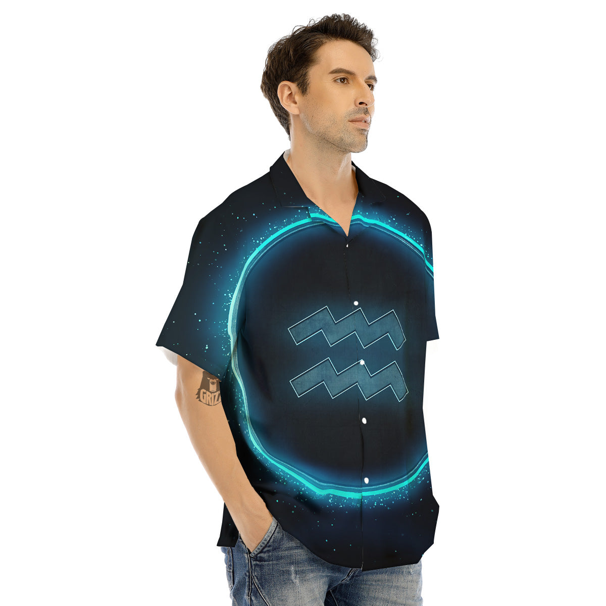 Zodiac Sign Blue Aquarius Print Men's Hawaiian Shirt-grizzshop