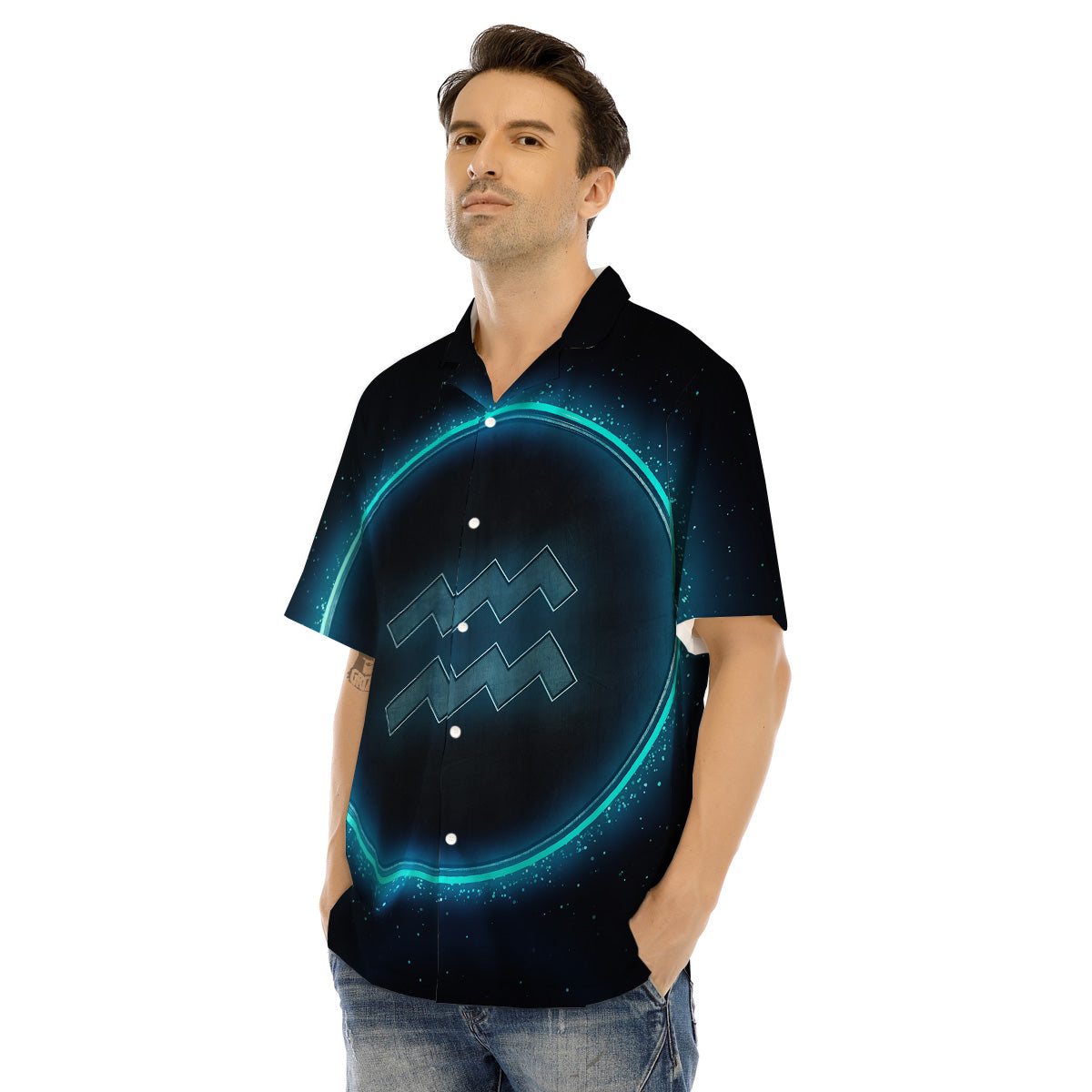 Zodiac Sign Blue Aquarius Print Men's Hawaiian Shirt-grizzshop