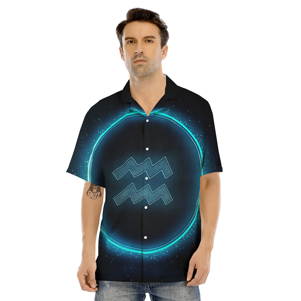 Zodiac Sign Blue Aquarius Print Men's Hawaiian Shirt-grizzshop