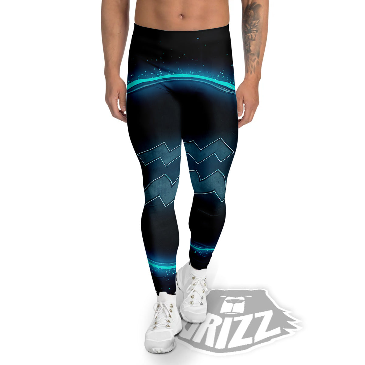 Zodiac Sign Blue Aquarius Print Men's Leggings-grizzshop