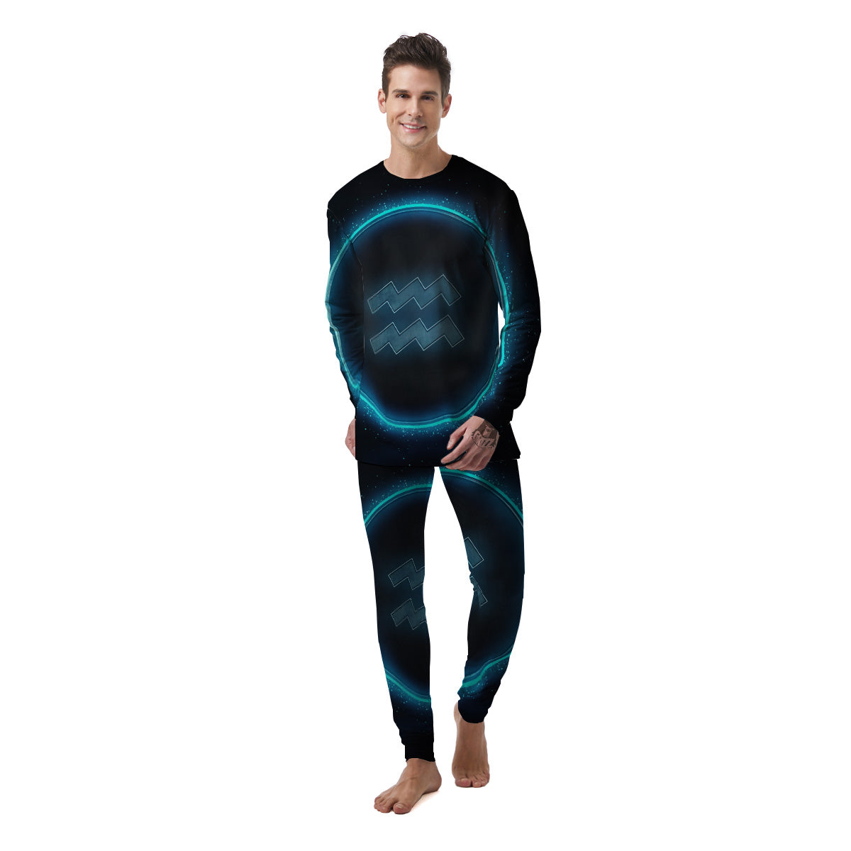 Zodiac Sign Blue Aquarius Print Men's Pajamas-grizzshop