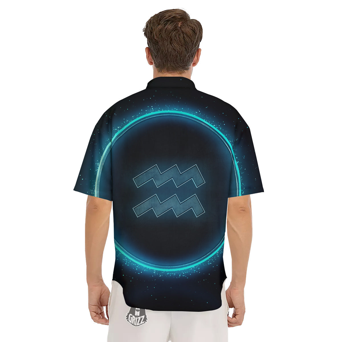 Zodiac Sign Blue Aquarius Print Men's Short Sleeve Shirts-grizzshop