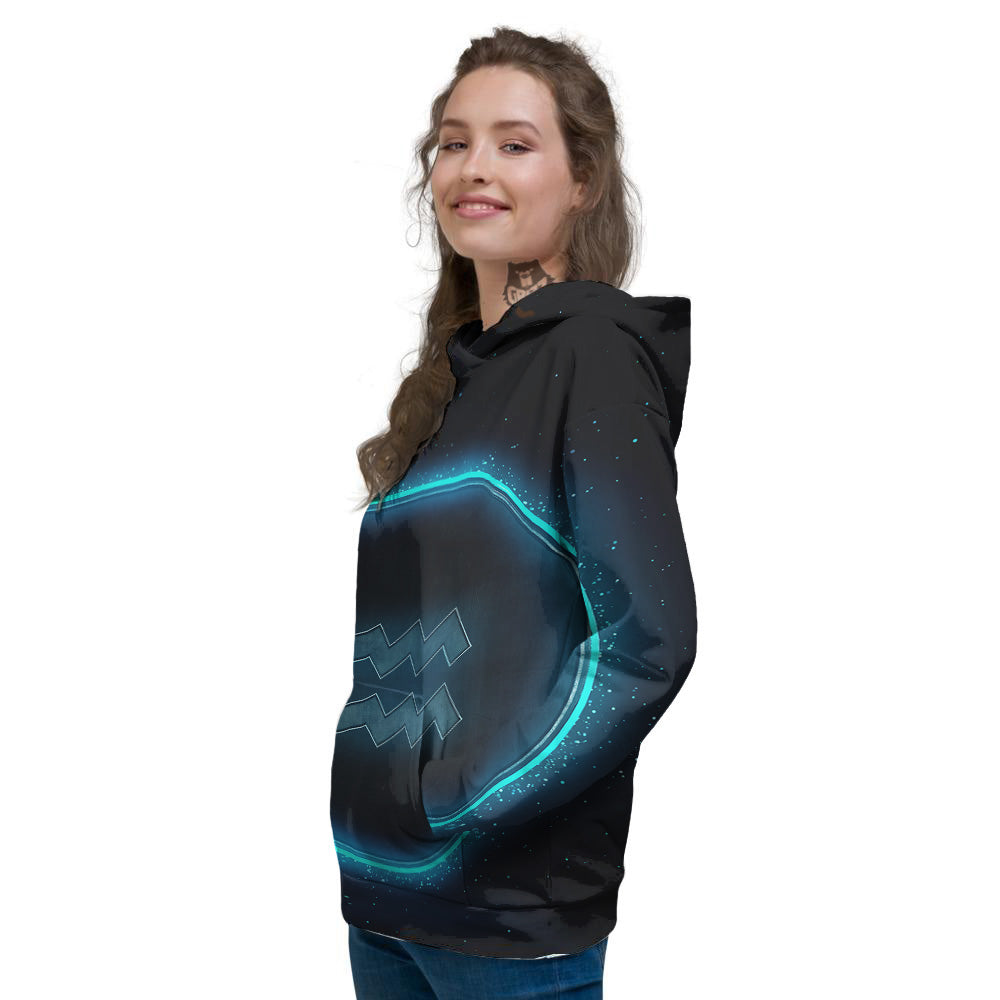 Zodiac Sign Blue Aquarius Print Women's Hoodie-grizzshop