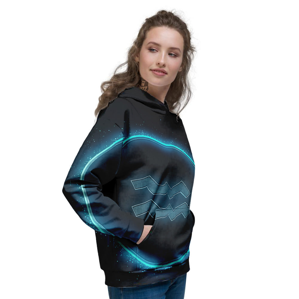 Zodiac Sign Blue Aquarius Print Women's Hoodie-grizzshop