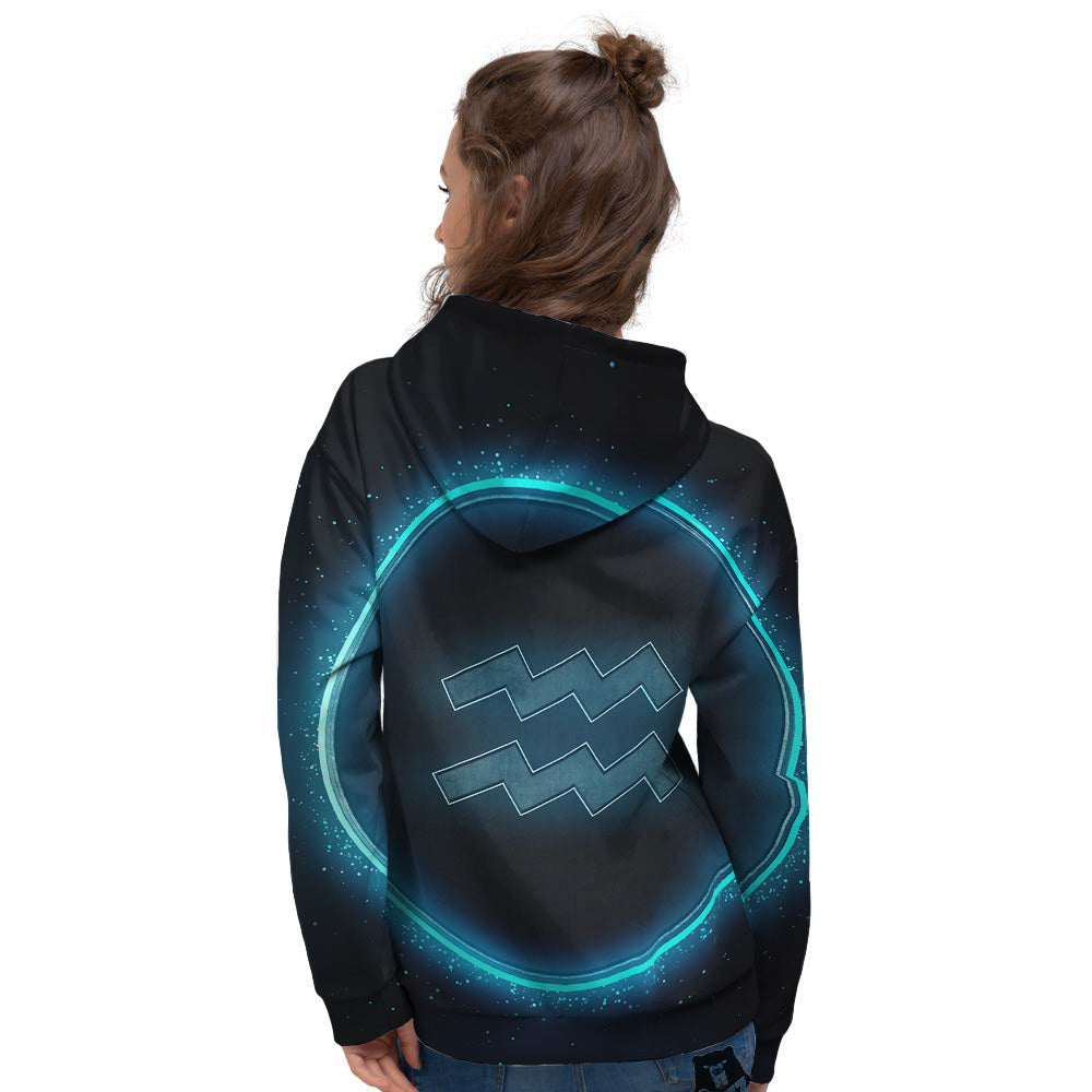 Zodiac Sign Blue Aquarius Print Women's Hoodie-grizzshop
