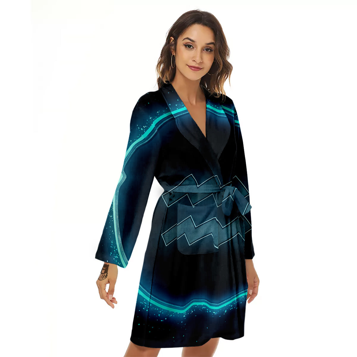 Zodiac Sign Blue Aquarius Print Women's Robe-grizzshop