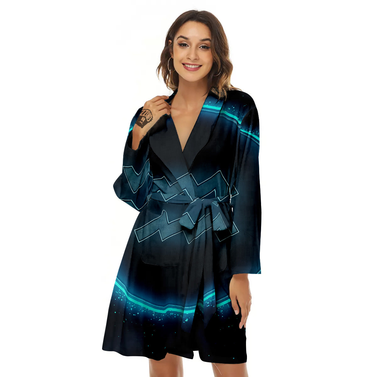 Zodiac Sign Blue Aquarius Print Women's Robe-grizzshop