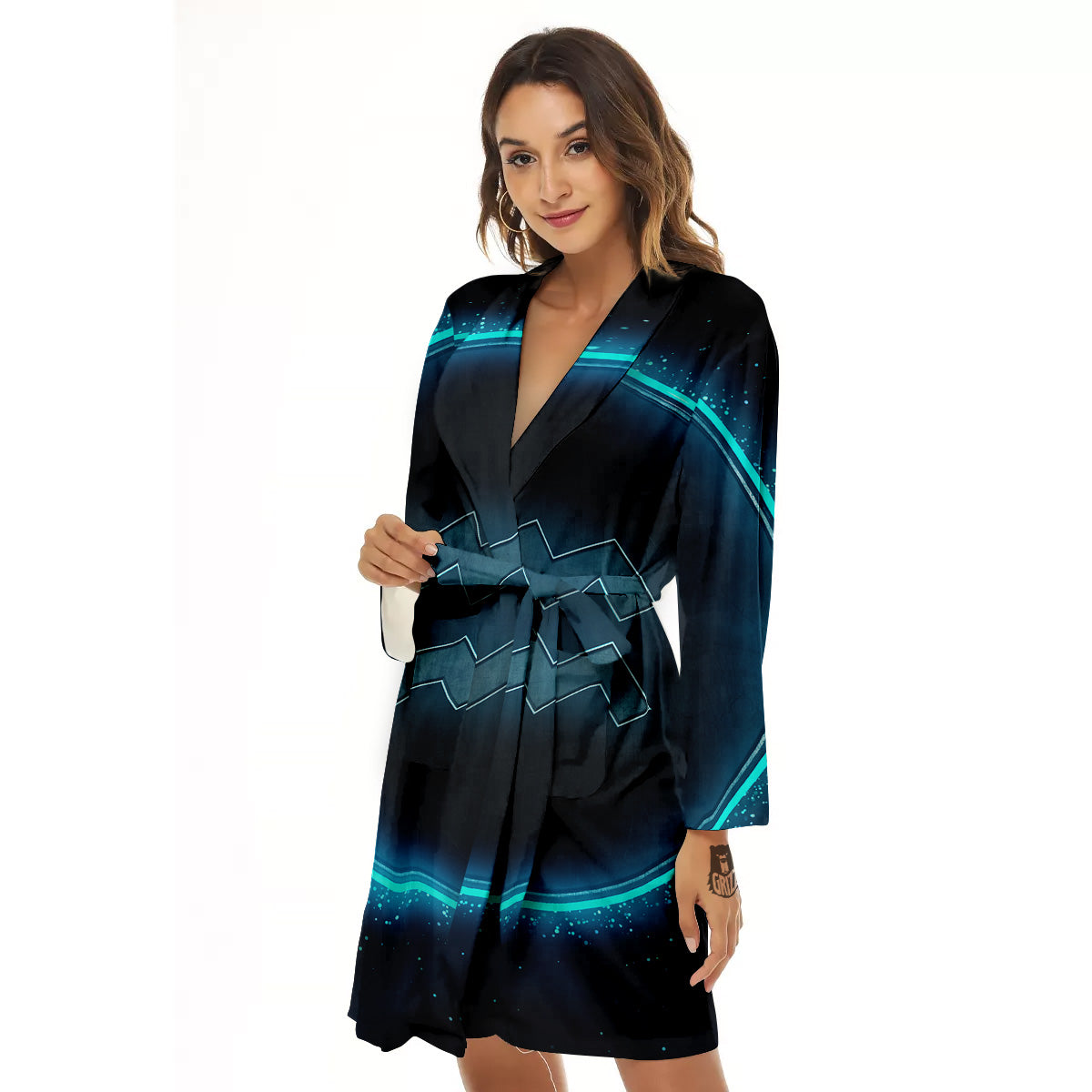 Zodiac Sign Blue Aquarius Print Women's Robe-grizzshop